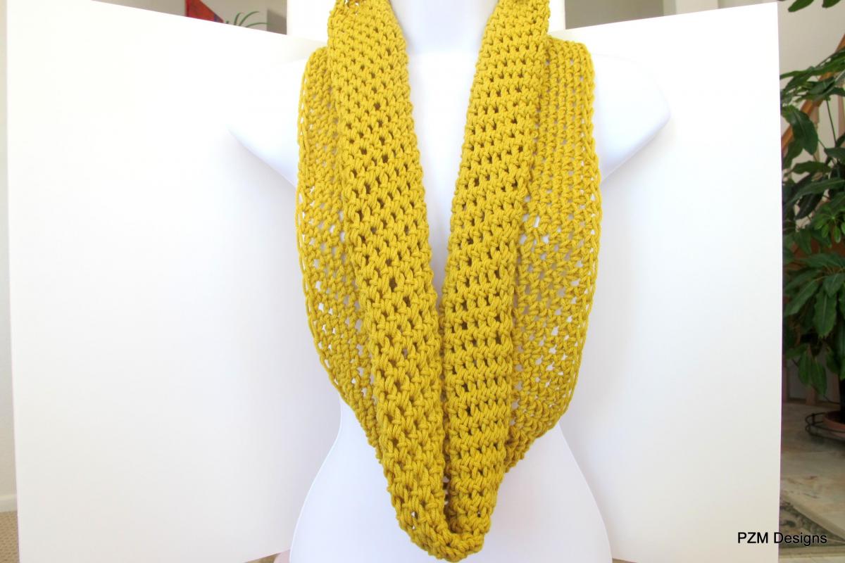Crochet Infinity Scarf, Long Fashion Cowl, Unisex Neck Warmer In Mustard Yellow, Gift Under 40